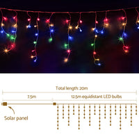 12.5M Christmas Lights Solar Icicle String Light Multi Colour Jingle Jollys