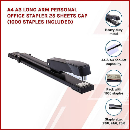 A4 A3 Long Arm Personal Office Stapler 25 sheets CAP (1000 staples included) Home & Garden Kings Warehouse 