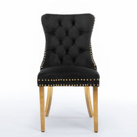AADEN 2x Velvet Dining Chairs with Golden Metal Legs-Black Kings Warehouse 