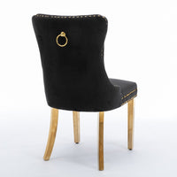 AADEN 2x Velvet Dining Chairs with Golden Metal Legs-Black Kings Warehouse 