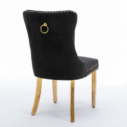 AADEN 2x Velvet Dining Chairs with Golden Metal Legs-Black Kings Warehouse 