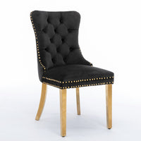 AADEN 2x Velvet Dining Chairs with Golden Metal Legs-Black Kings Warehouse 