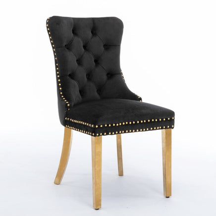 AADEN 2x Velvet Dining Chairs with Golden Metal Legs-Black Kings Warehouse 