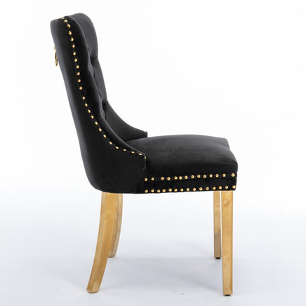 AADEN 2x Velvet Dining Chairs with Golden Metal Legs-Black Kings Warehouse 
