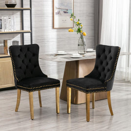 AADEN 2x Velvet Dining Chairs with Golden Metal Legs-Black Kings Warehouse 