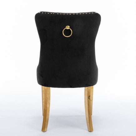 AADEN 2x Velvet Dining Chairs with Golden Metal Legs-Black Kings Warehouse 