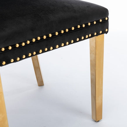 AADEN 2x Velvet Dining Chairs with Golden Metal Legs-Black Kings Warehouse 