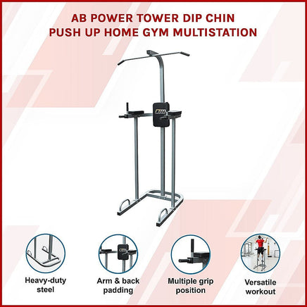 AB Power Tower Dip Chin Push Up Home Gym MultiStation Sports & Fitness Kings Warehouse 