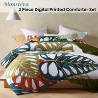 Accessorize 3 Piece Monstera Digital Printed Comforter Set Queen Home & Garden Kings Warehouse 