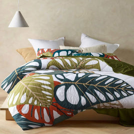 Accessorize 3 Piece Monstera Digital Printed Comforter Set Queen Home & Garden Kings Warehouse 