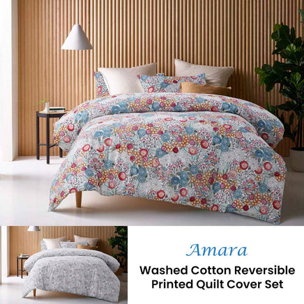 Accessorize Amara Washed Cotton Printed Reversible Quilt Cover Set Queen Home & Garden Kings Warehouse 