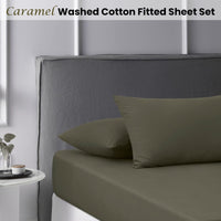 Accessorize Caramel Washed Cotton Fitted Sheet Set Single Home & Garden Kings Warehouse 