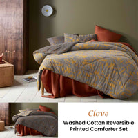 Accessorize Clove Washed Cotton Printed Reversible Comforter Set Queen Home & Garden Kings Warehouse 