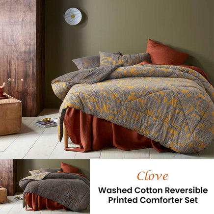 Accessorize Clove Washed Cotton Printed Reversible Comforter Set Queen Home & Garden Kings Warehouse 