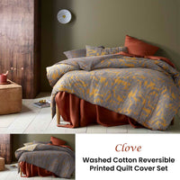 Accessorize Clove Washed Cotton Printed Reversible Quilt Cover Set Queen Home & Garden Kings Warehouse 