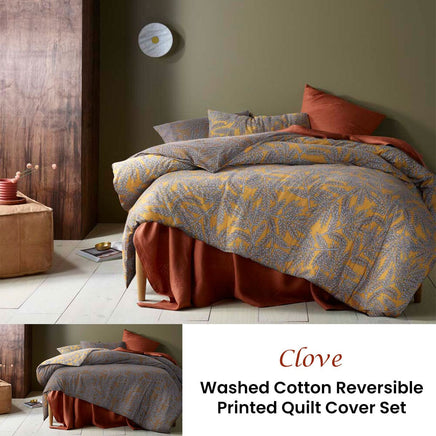 Accessorize Clove Washed Cotton Printed Reversible Quilt Cover Set Queen Home & Garden Kings Warehouse 