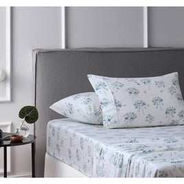 Accessorize Cotton Flannelette Sheet Set Flower Bunch Light Blue Single Home & Garden Kings Warehouse