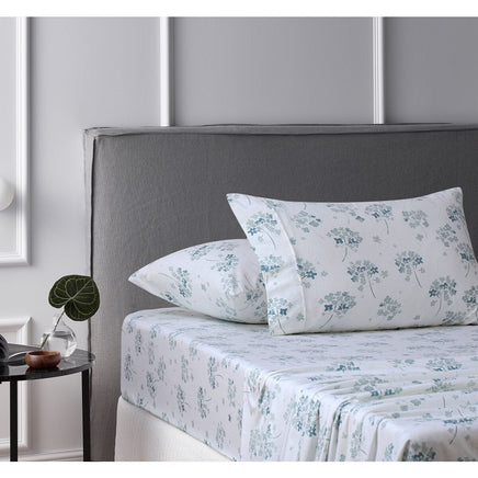 Accessorize Cotton Flannelette Sheet Set Flower Bunch Light Blue Single Home & Garden Kings Warehouse 