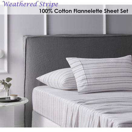 Accessorize Cotton Flannelette Sheet Set Weathered Stripe - Single Home & Garden Kings Warehouse 