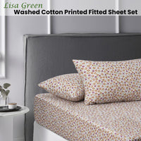 Accessorize Lisa Green Washed Cotton Printed Fitted Sheet Set Single Home & Garden Kings Warehouse 