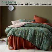 Accessorize Lisa Green Washed Cotton Printed Quilt Cover Set Queen Home & Garden Kings Warehouse 