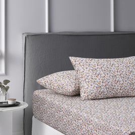 Accessorize Lisa Ochre Washed Cotton Printed Fitted Sheet Set Single Home & Garden Kings Warehouse 