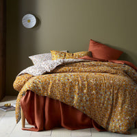 Accessorize Lisa Ochre Washed Cotton Printed Quilt Cover Set Queen Home & Garden Kings Warehouse 