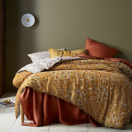 Accessorize Lisa Ochre Washed Cotton Printed Quilt Cover Set Queen Home & Garden Kings Warehouse 