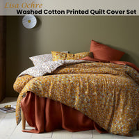 Accessorize Lisa Ochre Washed Cotton Printed Quilt Cover Set Queen Home & Garden Kings Warehouse 