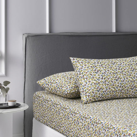 Accessorize Lisa Teal Washed Cotton Printed Fitted Sheet Set Single Home & Garden Kings Warehouse 