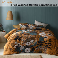 Accessorize Markle Washed Cotton Printed 3 Piece Comforter Set Queen Home & Garden Kings Warehouse 