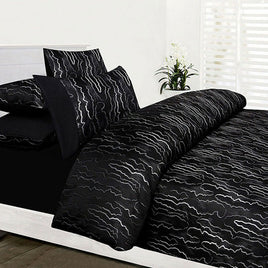 Accessorize Naples Black Jacquard Quilt Cover Set Double Home & Garden Kings Warehouse 