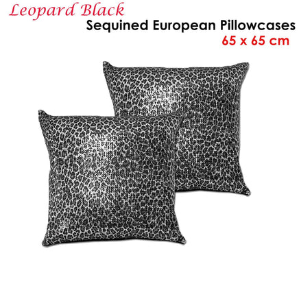 Accessorize Pair of Leopard Black Sequined European Pillowcases Home & Garden Kings Warehouse 