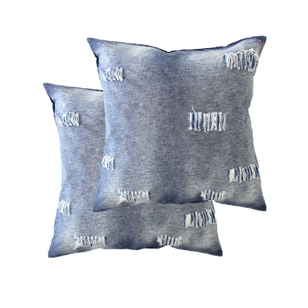 Accessorize Pair of Stonewashed Denim Ripped Linen Cotton European Pillowcases Home & Garden Kings Warehouse 