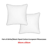 Accessorize Pair of White/Black Piped Hotel Deluxe Cotton European Pillowcases Home & Garden Kings Warehouse 