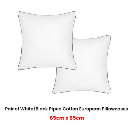Accessorize Pair of White/Black Piped Hotel Deluxe Cotton European Pillowcases Home & Garden Kings Warehouse 