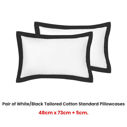 Accessorize Pair of White/Black Tailored Hotel Deluxe Cotton Standard Pillowcases Home & Garden Kings Warehouse 