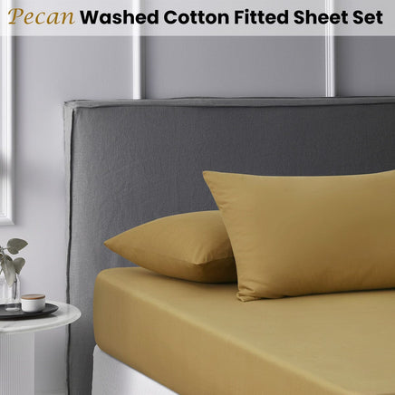 Accessorize Pecan Washed Cotton Fitted Sheet Set Single Home & Garden Kings Warehouse 