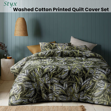Accessorize Styx Washed Cotton Printed Quilt Cover Set Queen Home & Garden Kings Warehouse 