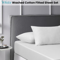 Accessorize White Washed Cotton Fitted Sheet Set Super King Home & Garden Kings Warehouse 