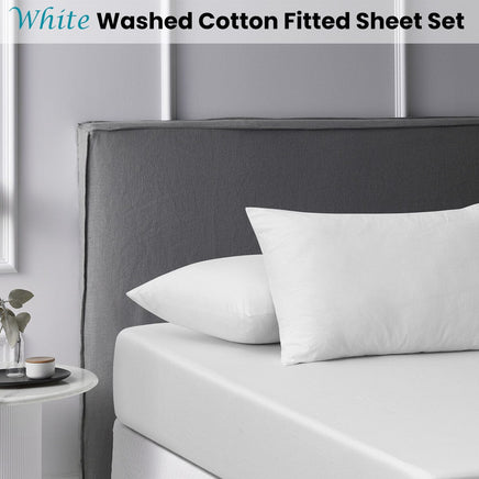 Accessorize White Washed Cotton Fitted Sheet Set Super King Home & Garden Kings Warehouse 