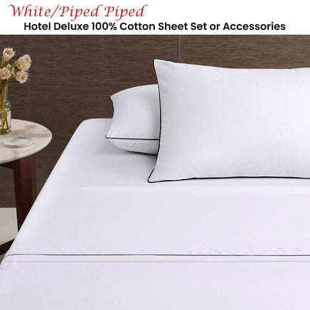 Accessorize White/Black Piped Hotel Deluxe Cotton Sheet Set Queen Home & Garden Kings Warehouse 
