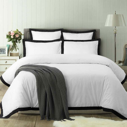 Accessorize White/Black Tailored Hotel Deluxe Cotton Quilt Cover Set King Home & Garden Kings Warehouse 