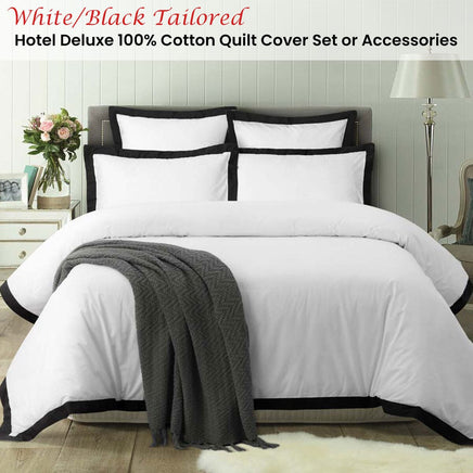 Accessorize White/Black Tailored Hotel Deluxe Cotton Quilt Cover Set Super King Home & Garden Kings Warehouse 