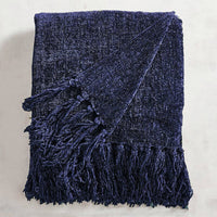 Acrylic Chenille Tassel Knitted Blanket Bed Sofa Throw Rug 150 x 200 cm (Blue) EOFY Kings Warehouse 