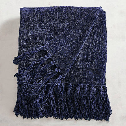 Acrylic Chenille Tassel Knitted Blanket Bed Sofa Throw Rug 150 x 200 cm (Blue) EOFY Kings Warehouse 