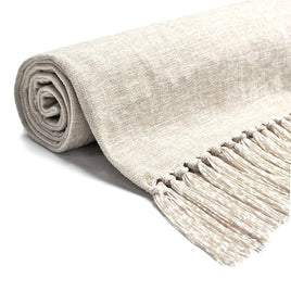 Acrylic Chenille Tassel Knitted Blanket Bed Sofa Throw Rug 150 x 200 cm (White) EOFY Kings Warehouse 