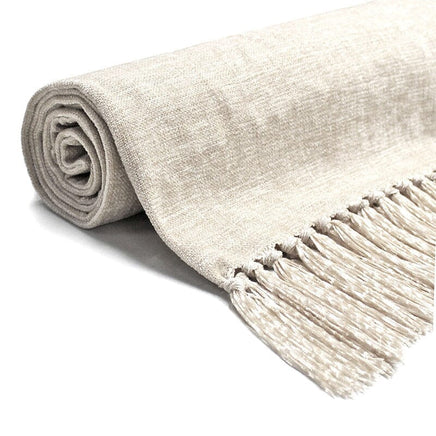 Acrylic Chenille Tassel Knitted Blanket Bed Sofa Throw Rug 150 x 200 cm (White) EOFY Kings Warehouse 