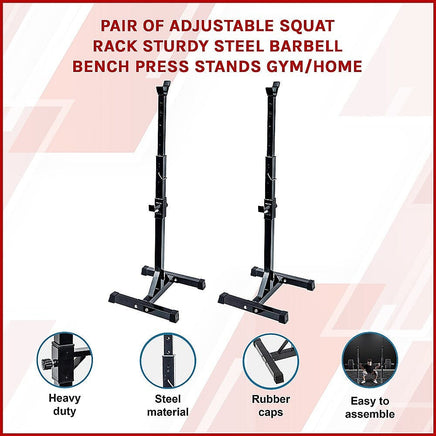 Adjustable Squat Rack Pair Steel Barbell Bench Press Stands Gym Home Sports & Fitness Kings Warehouse 