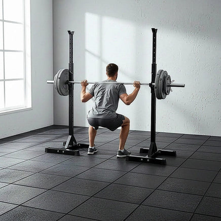 Adjustable Squat Rack Pair Steel Barbell Bench Press Stands Gym Home Sports & Fitness Kings Warehouse 